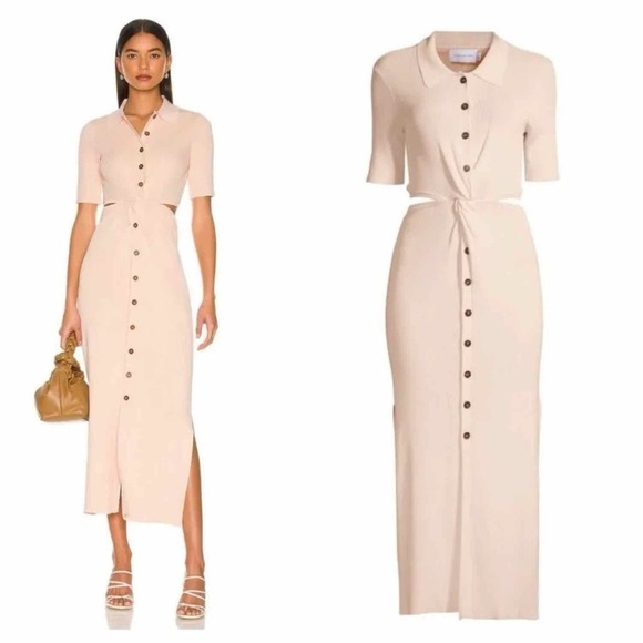 Significant Other Delta Knit Stretch Midi Cut Out Dress Apricot Size Large - Picture 2 of 12
